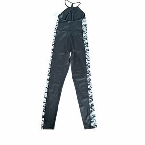 Black One-Piece Jumpsuit with White Graphic Side Panels